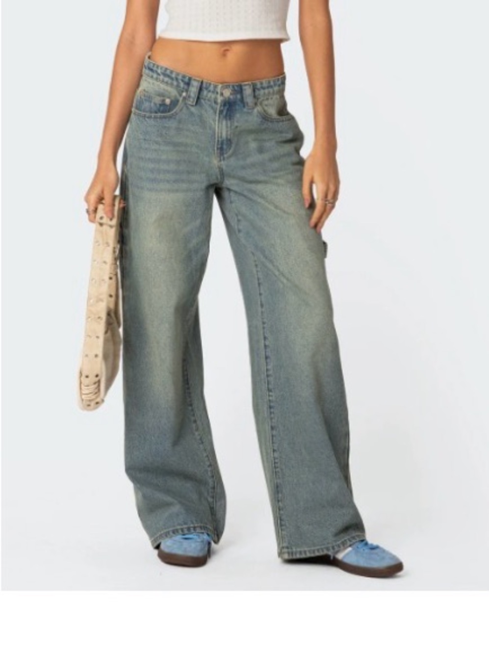 Edikted Carpenter Low-Rise Baggy Jeans, Blue Wash, Size Small, Like New!